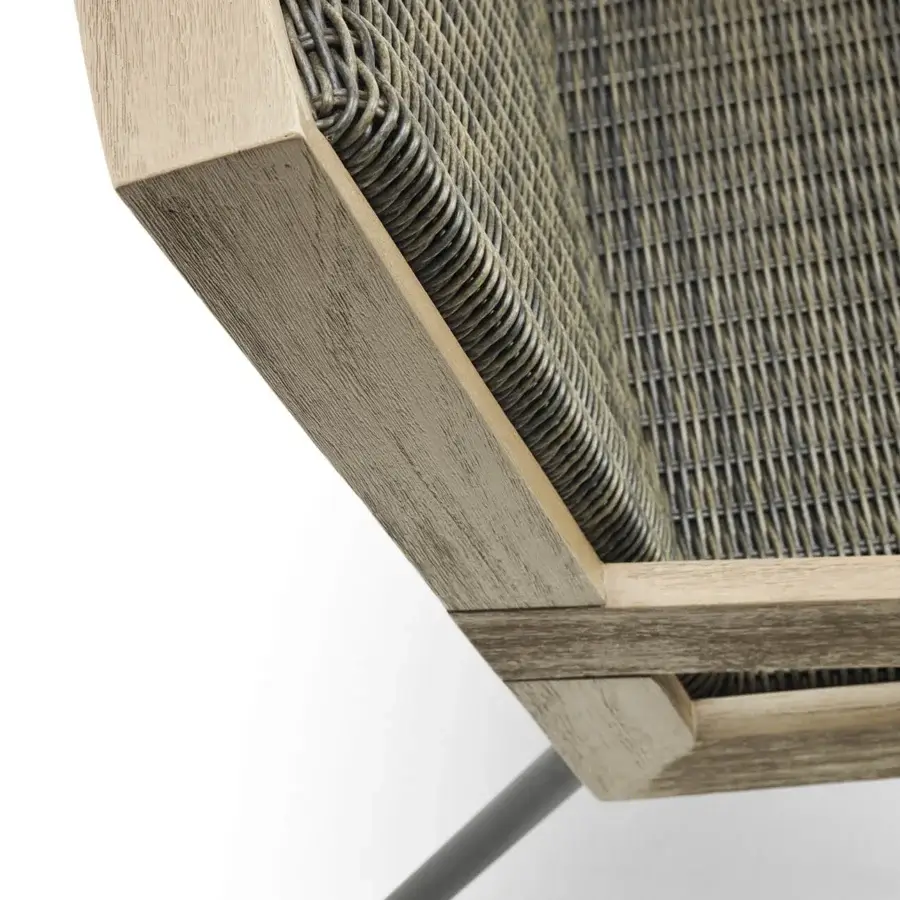 Exceptional Ethimo Allaperto lounge chair crafted with light gray textured wood and darker gray woven seat and back