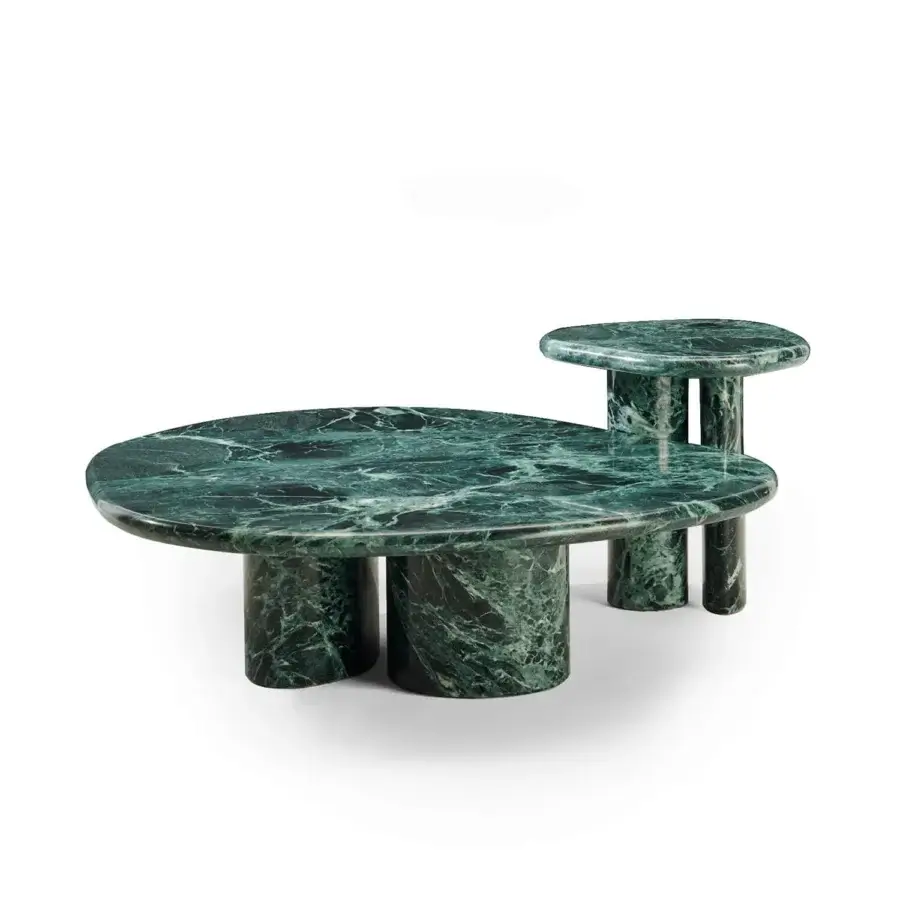 Distinctive Zanaboni Cloud coffee table crafted in Verde Alpi marble with elegantly curved edges and polished finish