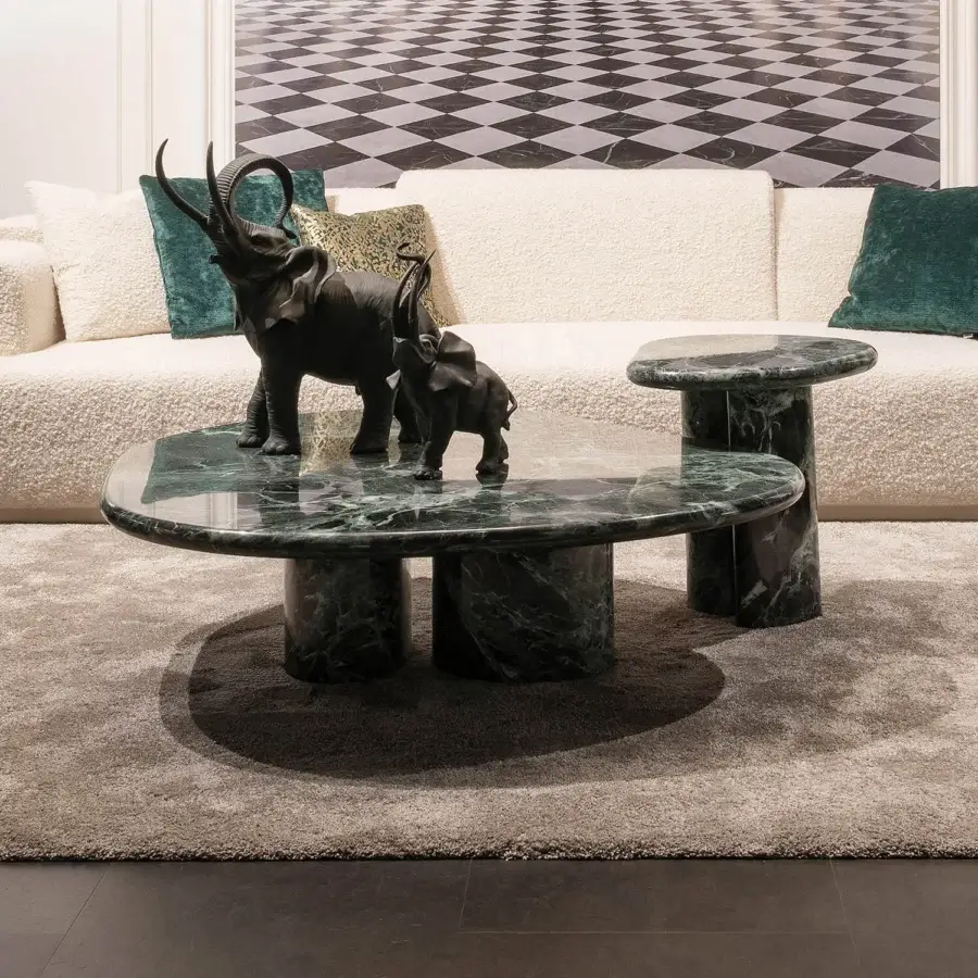 Avant-garde Zanaboni Cloud side table in deep green Verde Alpi marble with a polished finish