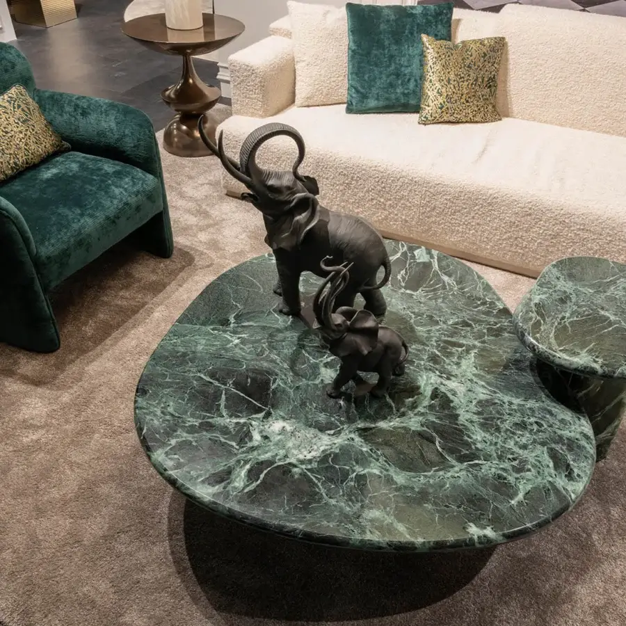 Exceptional Zanaboni Cloud side table sculpted from polished Verde Alpi marble with a dark-toned wood base