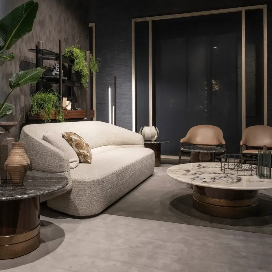 Superior Zanaboni Alma sofa crafted in creamy off-white boucle textile with a stained grey ash wood base
