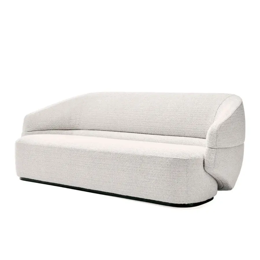 Exceptional Zanaboni Alma sofa crafted in light neutral beige textured textile with a refined grey stained ash wood base