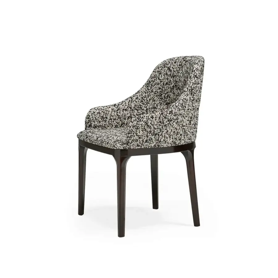 Avant-garde Zanaboni Addison armchair in speckled black and white textile with walnut-stained ash wood base