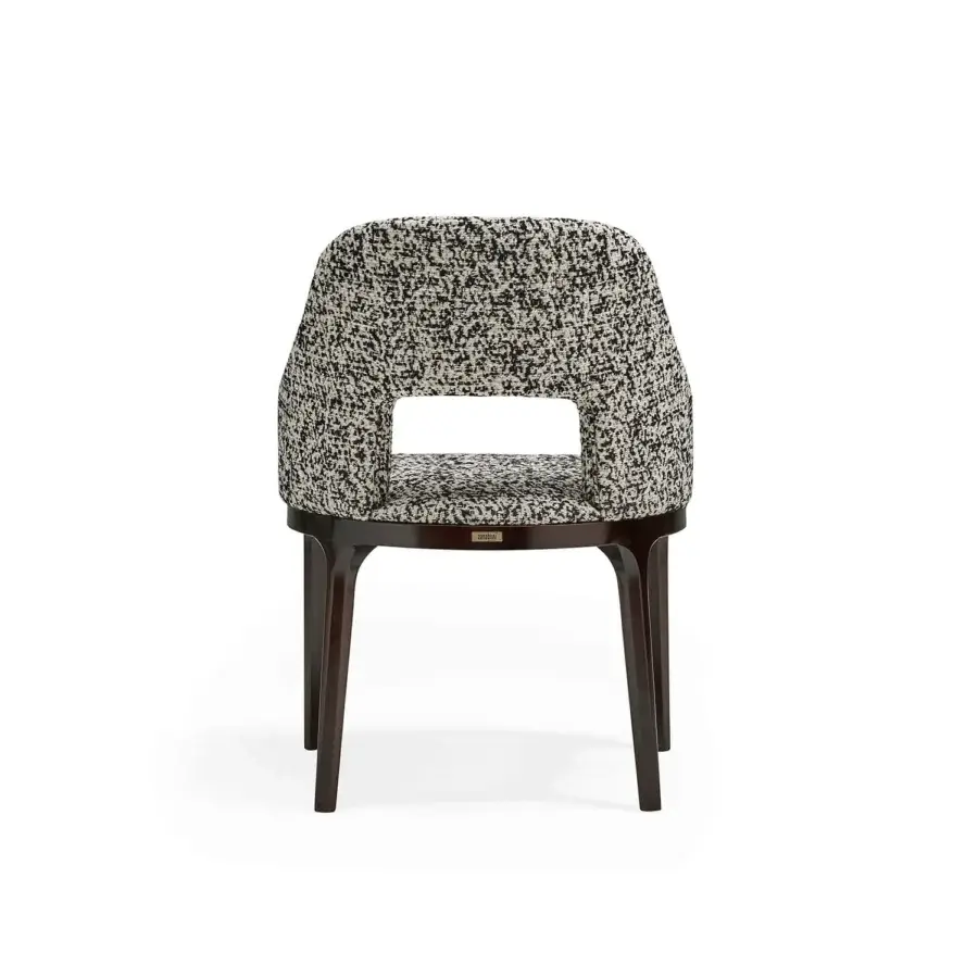 Superior Zanaboni Addison armchair in black and white textured textile with walnut-stained ash wood base