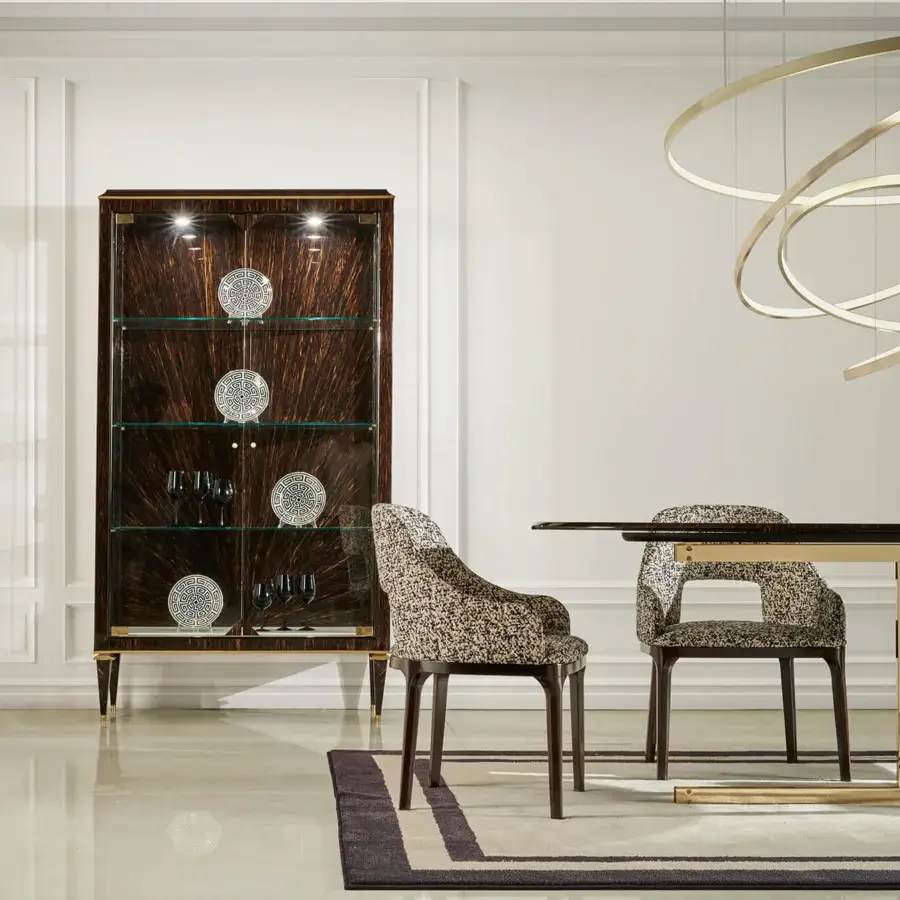 Elegant Zanaboni Addison armchair crafted in Italy with walnut-stained ash wood and mottled beige-brown textile upholstery