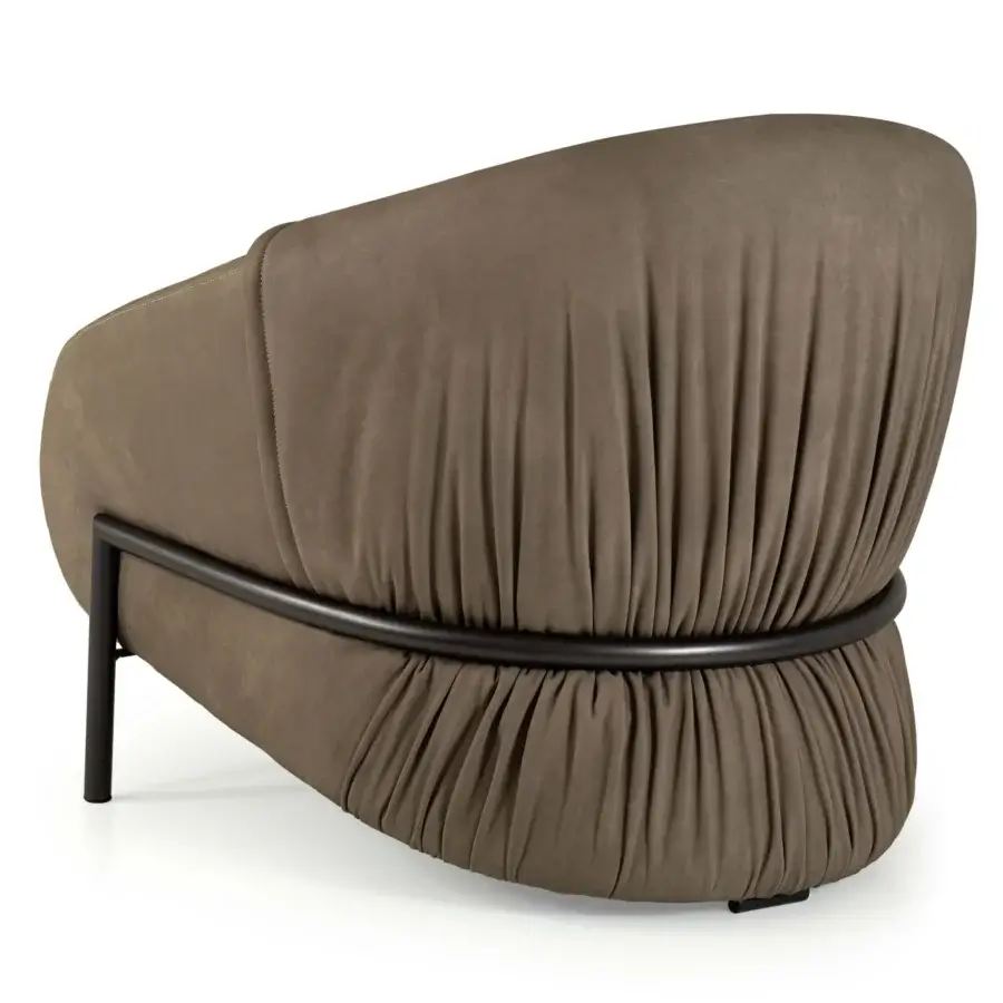 Captivating Borzalino Sidney armchair in warm taupe textured textile with a sleek dark metal frame crafted in Italy