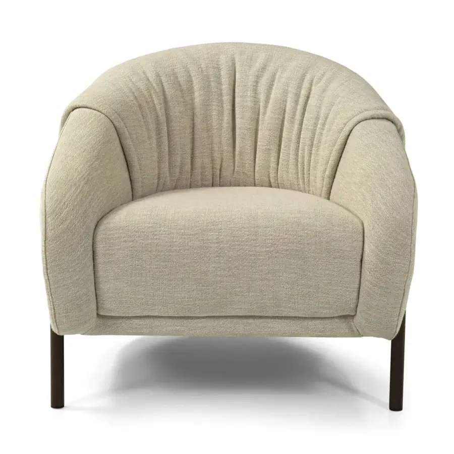Distinguished Borzalino Sidney armchair in textured neutral beige textile with dark-finished wood leg frame crafted in Italy