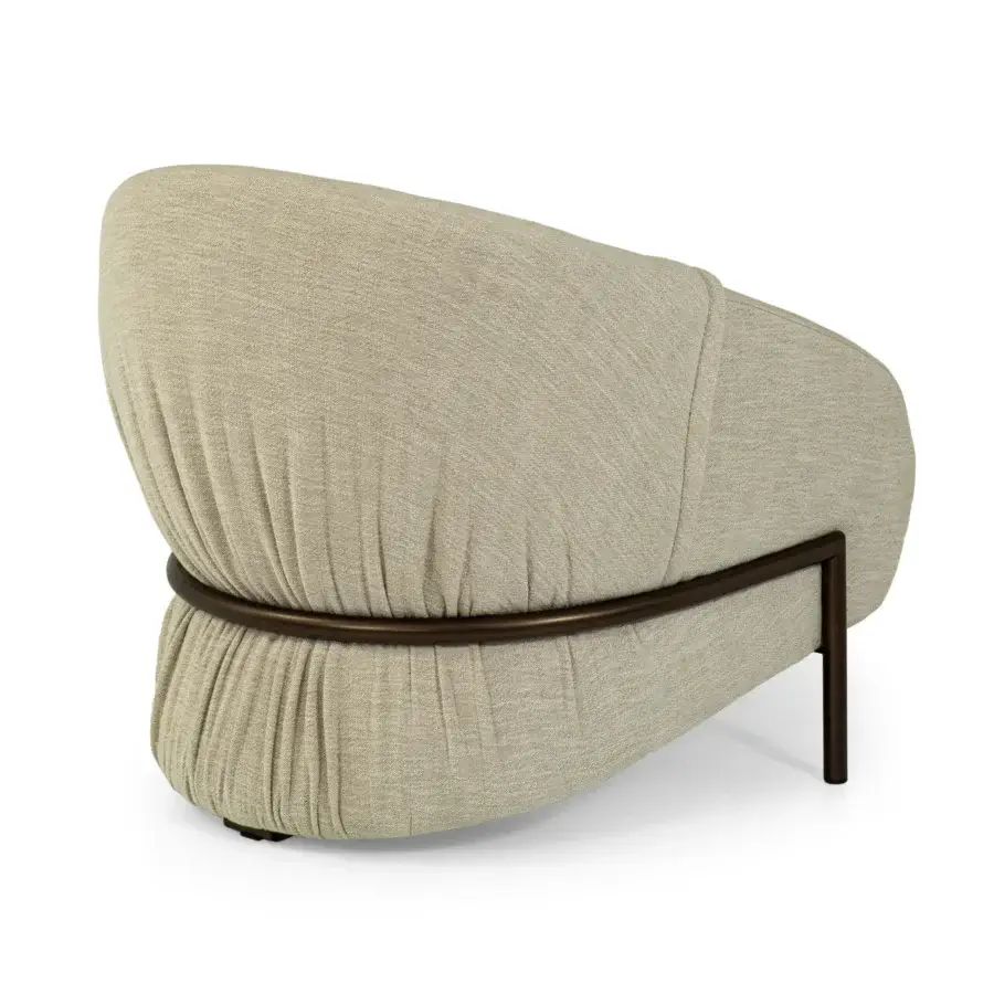 Elegant Borzalino Sidney armchair in textured light beige textile with dark metal accents and matte finish