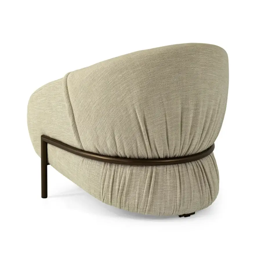 Distinguished Borzalino Sidney armchair upholstered in muted beige woven textile with a matte finish and dark bronze metal legs