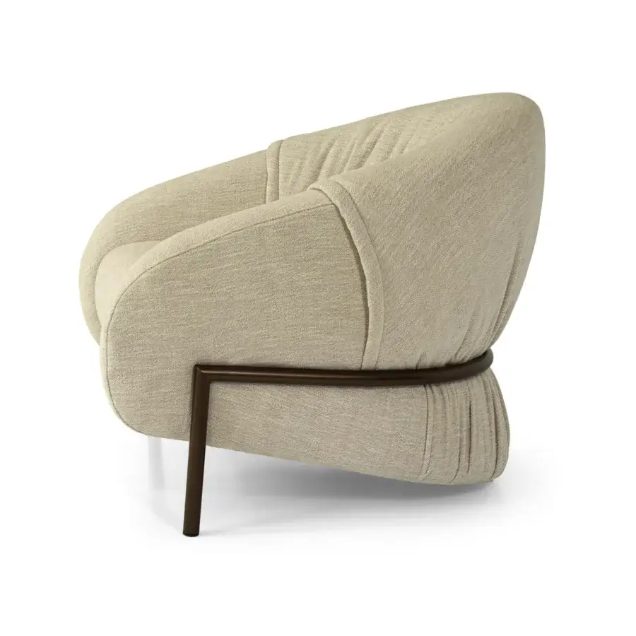Elegant Borzalino Sidney armchair upholstered in muted beige woven textile with a satin-finish dark-toned wood frame