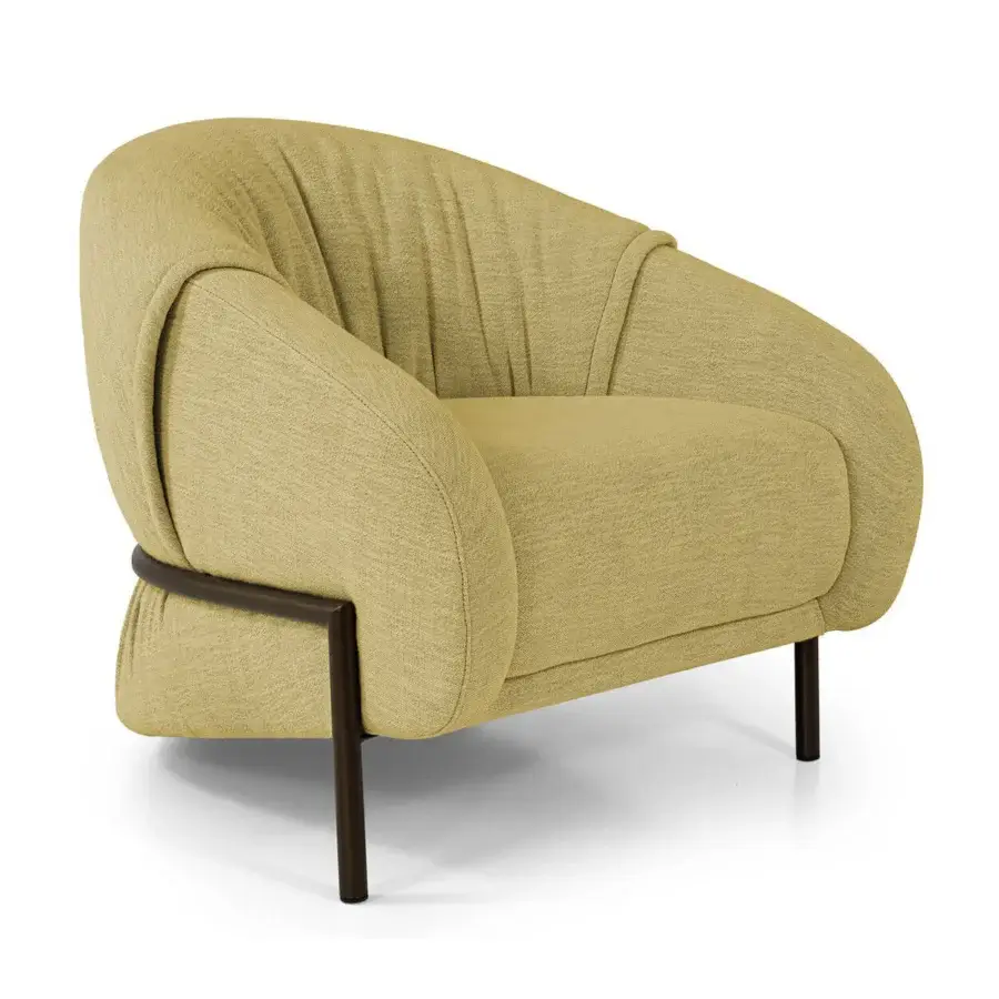 Distinguished Borzalino Sidney armchair with warm yellow textured textile and sleek dark-toned metal frame crafted in Italy