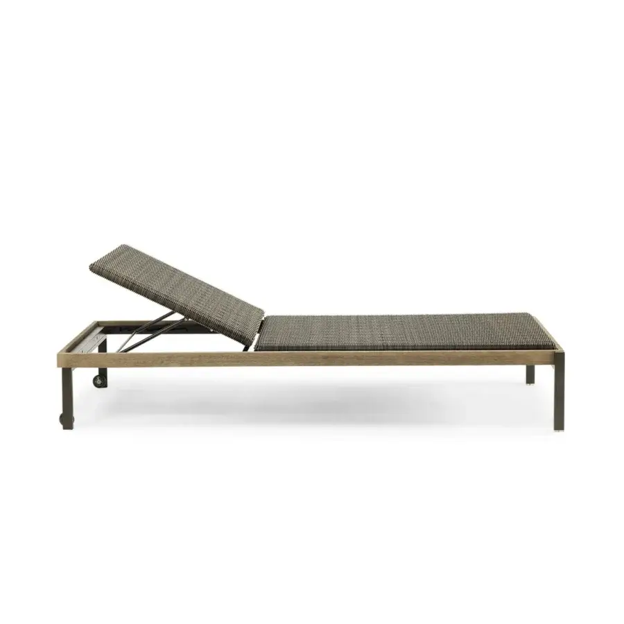 Exceptional Ethimo Allaperto lounger built with muted gray-brown woven textile and matte dark gray metal frame