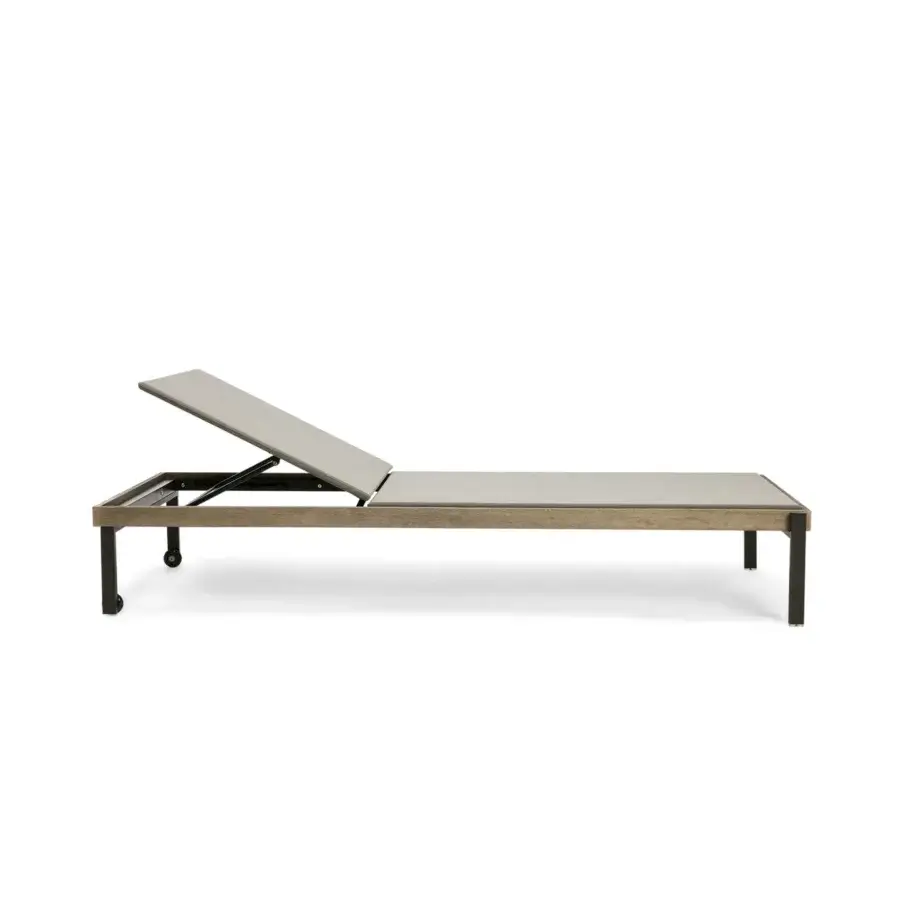 Superior Ethimo Allaperto lounger crafted in Italy with warm gray-brown wood and dark matte metal with adjustable backrest