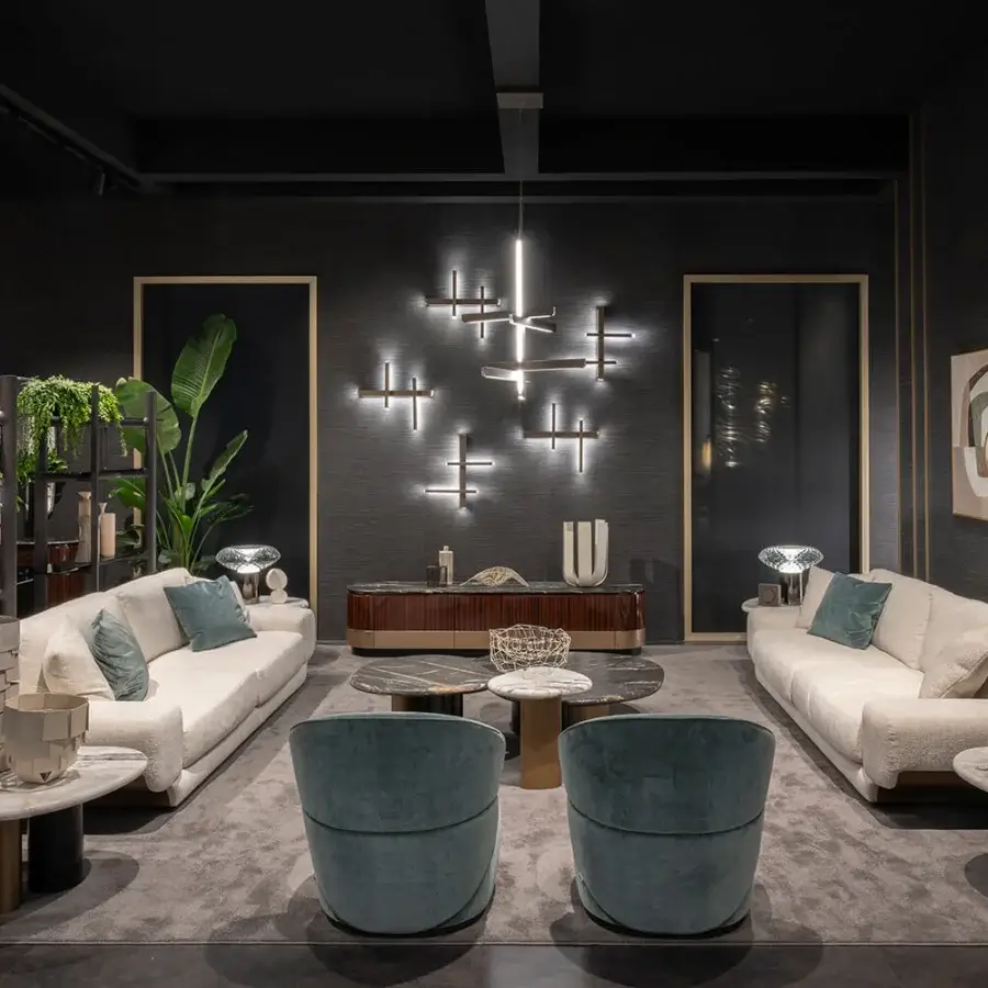 Captivating Zanaboni Milo sofa with light beige textile and striking aluminum detail wrapping armrests
