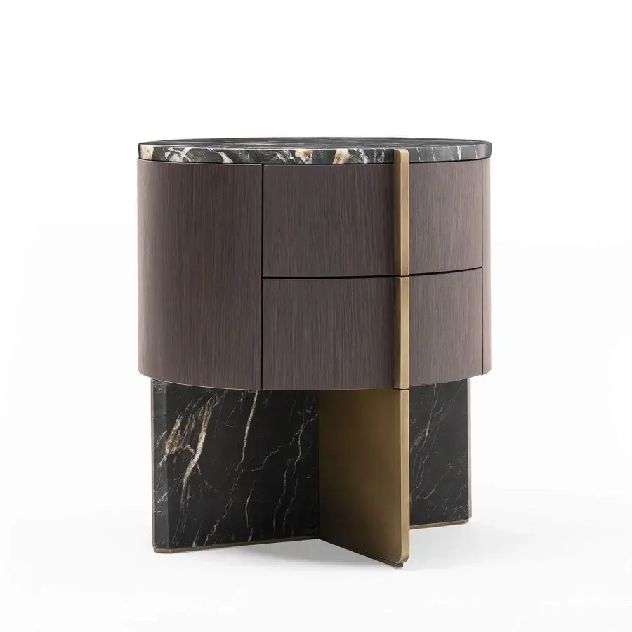 Lavish Zanaboni Adam nightstand built in striped gray wood with precious marble and cloudy gold detail