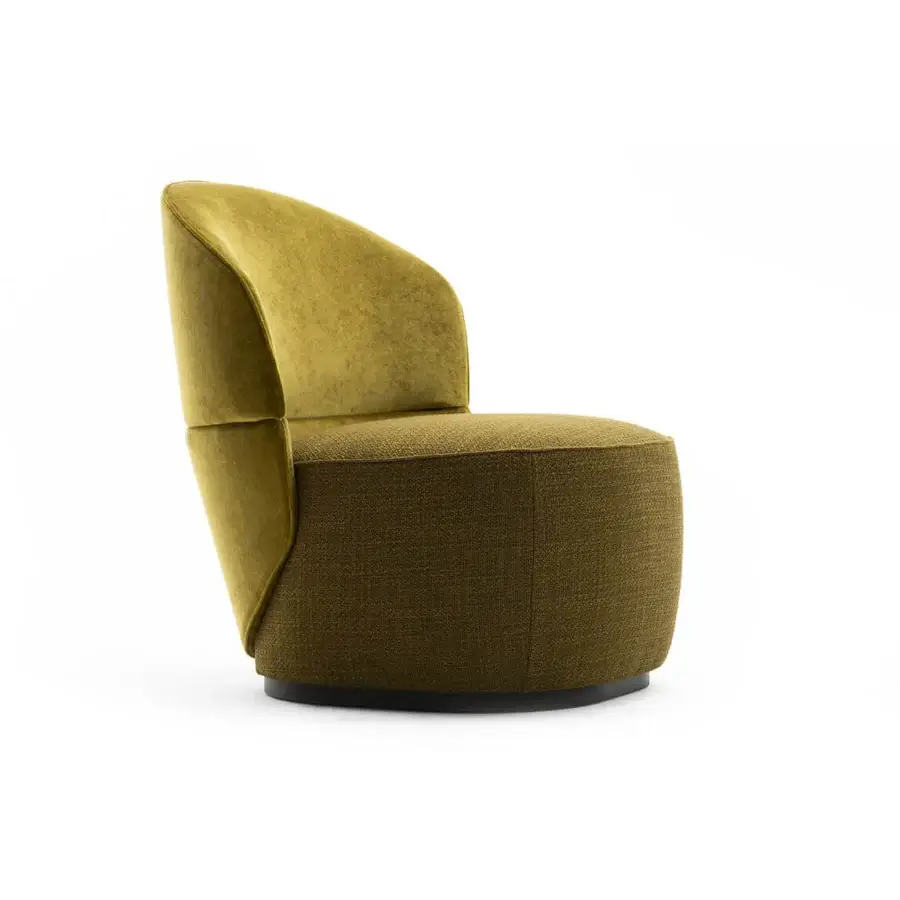 Exceptional Zanaboni Alma lounge chair crafted in Italy with textured olive green textile and gray-stained ash wood base