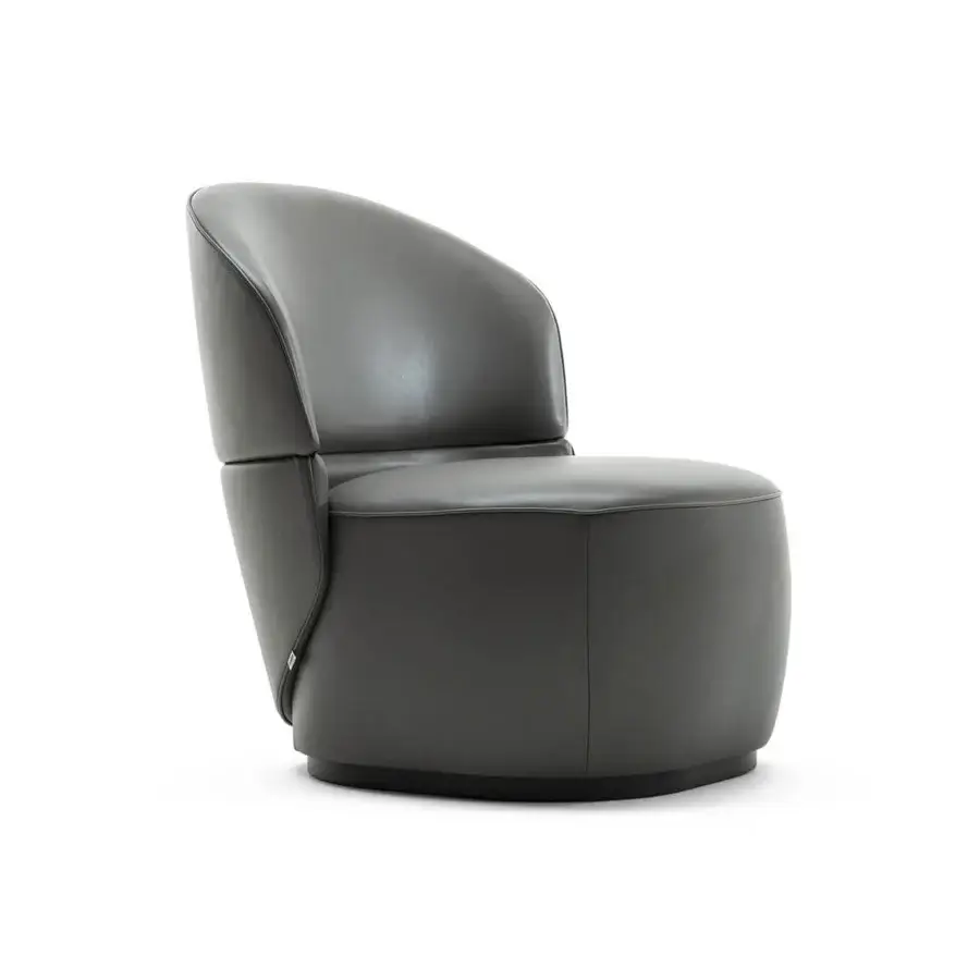 Exceptional Zanaboni Alma lounge chair crafted in gray leather with a gray-stained ash wood base for refined living spaces