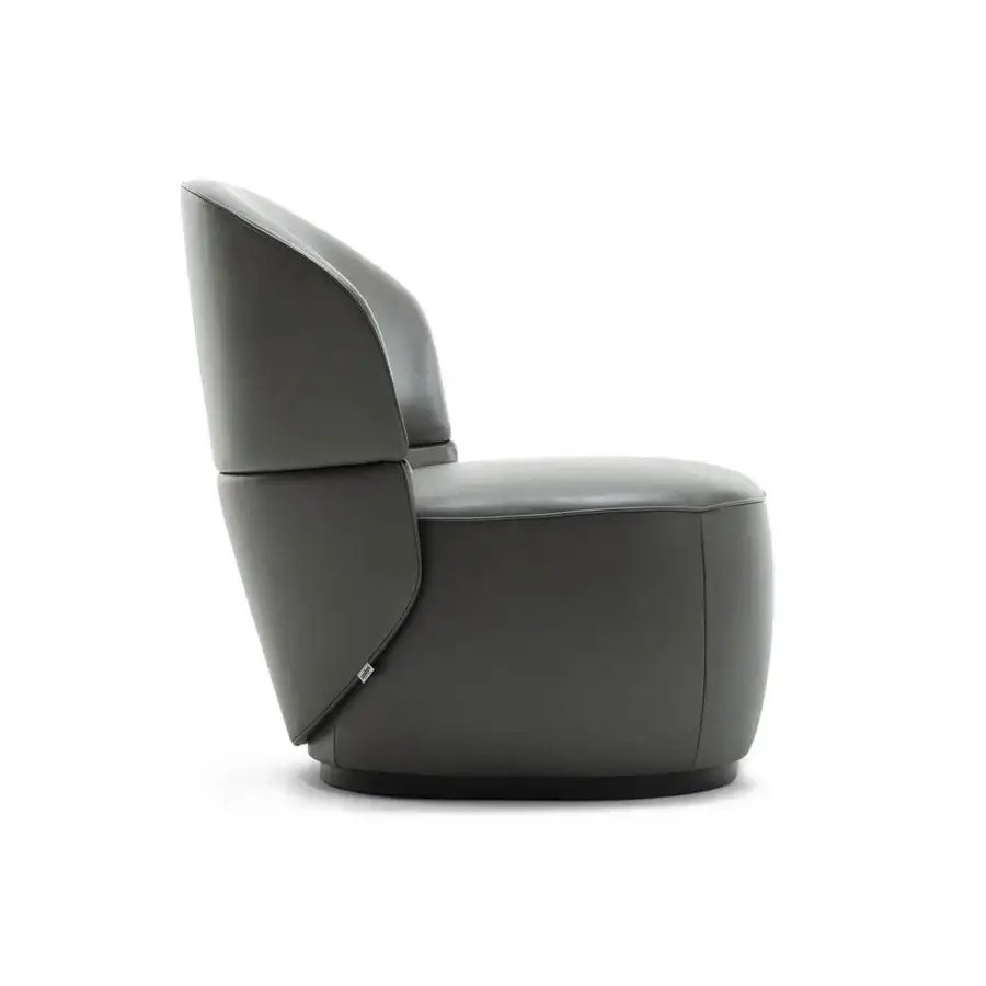 Superior Zanaboni Alma lounge chair upholstered in smooth matte gray with gray-stained ash wood base