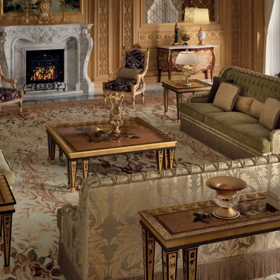 Exceptional Armando Rho A1432 side table crafted in walnut and oak wood with luminous multicolor mother-of-pearl inlays