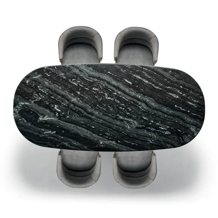 Exceptional Zanaboni Alma Decor table built in silver Paradiso marble with rosewood and antique bronze grainy finish metal