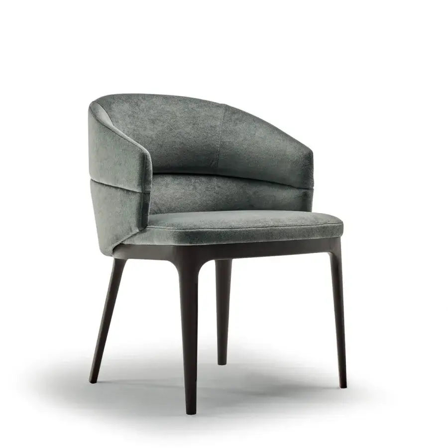 Superior Zanaboni Alma armchair with ash wood base and premium textured textile upholstery in muted grey-green