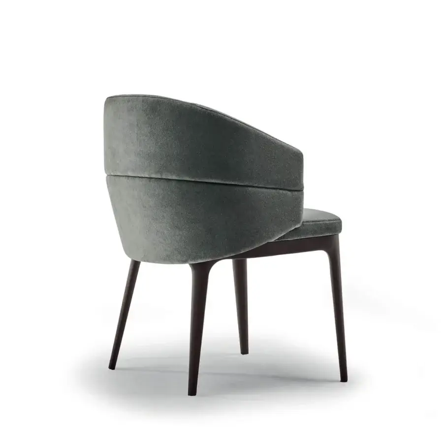 Distinguished Zanaboni Alma armchair with ash wood base and premium textured textile in a muted gray-green hue
