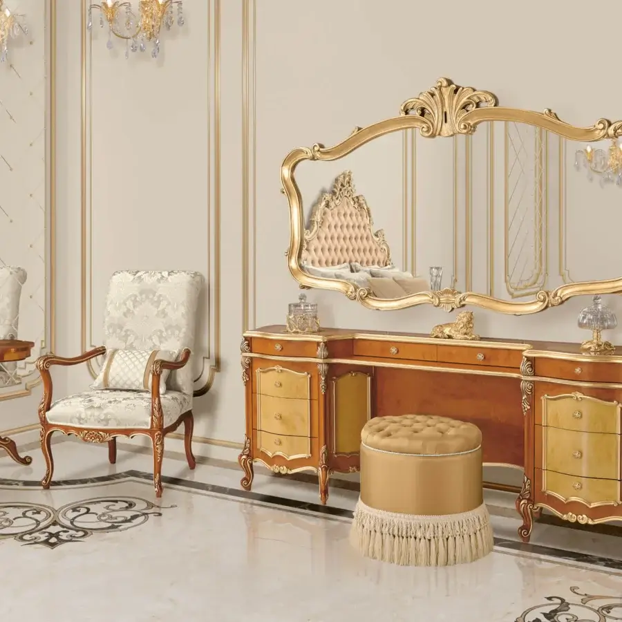 Exquisite Modenese Royal Blend walnut lounge chair with ivory floral fabric and gold detailing