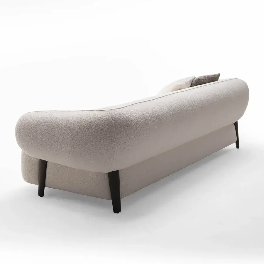 Distinguished Zanaboni Carol sofa with fluid design upholstered in textured neutral beige woven textile and matte finish