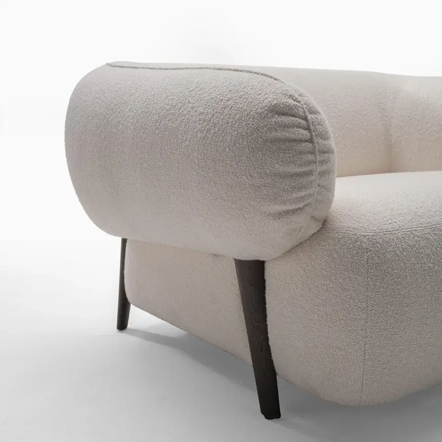 Superior Zanaboni Carol lounge chair with wood structure and textured neutral off-white textile upholstery