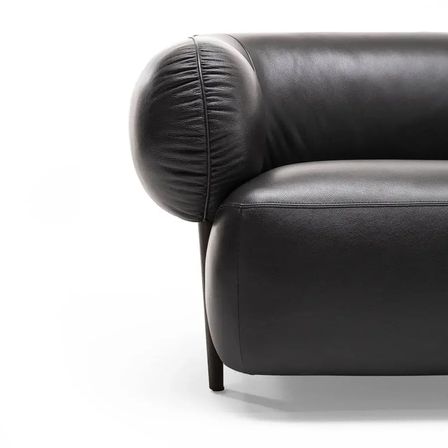 Distinguished Zanaboni Carol lounge chair crafted with leather upholstery and wood, exhibiting a saturated black finish