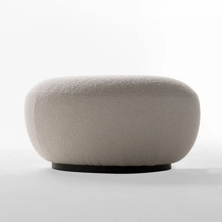 Exceptional Zanaboni Carol ottoman crafted in Italy with textured beige bouclé textile and a sturdy wood structure