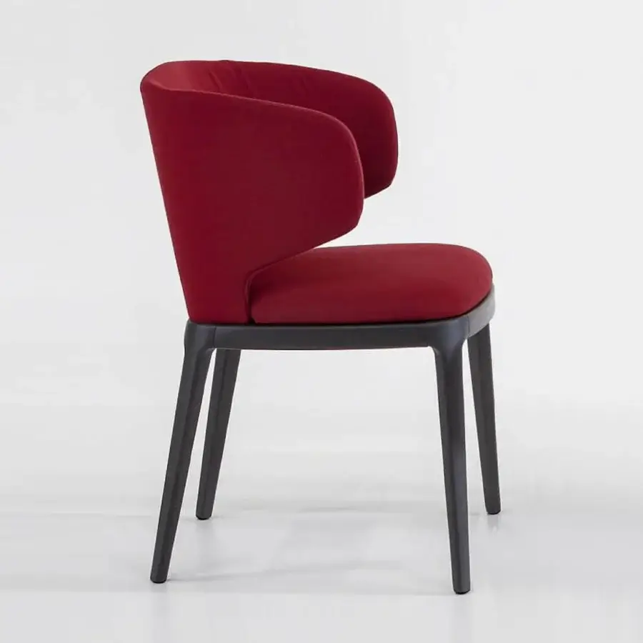 Superior Bonaldo Joy chair with deep red textile and a dark matte solid wood base crafted for comfortable support