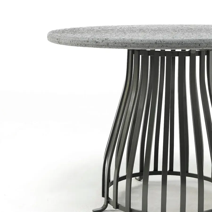 Captivating Ethimo Venexia coffee table with a speckled gray stone tabletop and dark gray matte aluminum slats