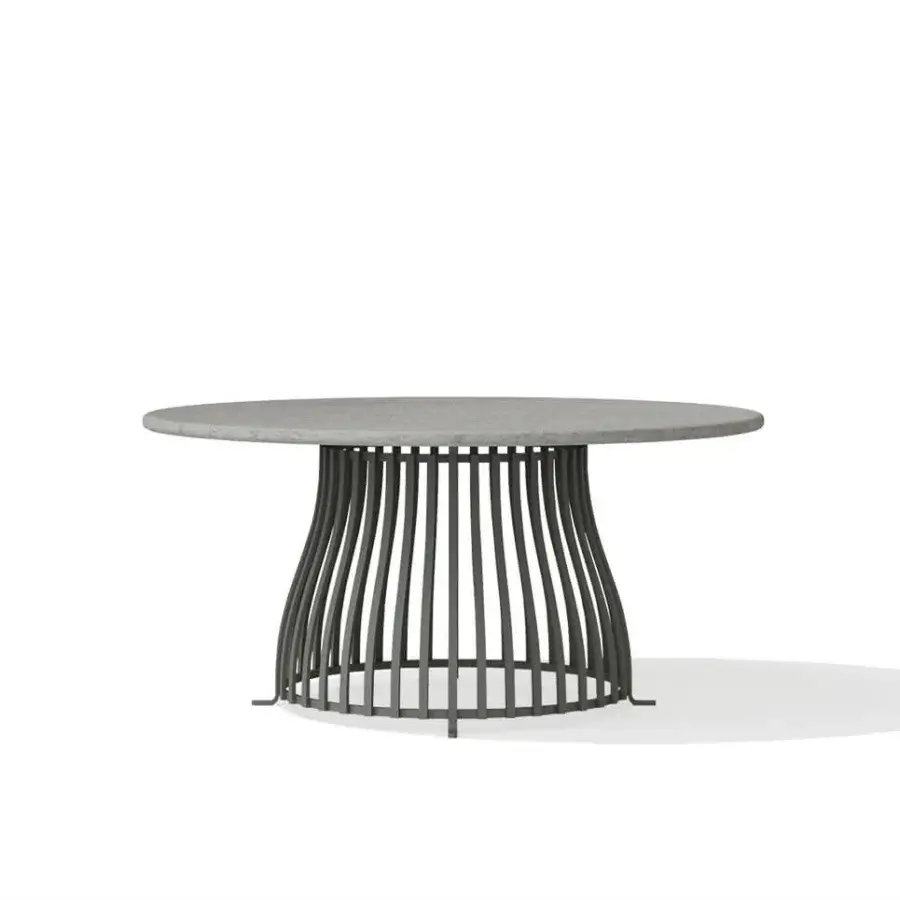 Exclusive Ethimo Venexia coffee table crafted with a textured stone tabletop and dark gray matte aluminum base