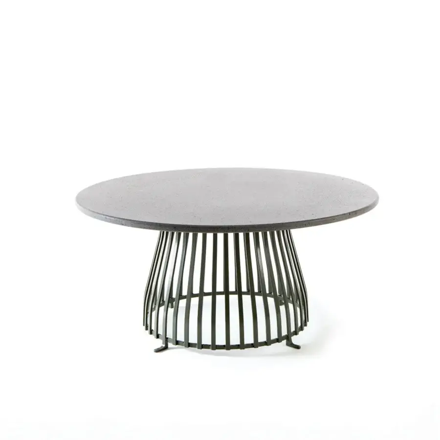 Superior Ethimo Venexia coffee table with a speckled gray composite tabletop and dark gray matte aluminum slats