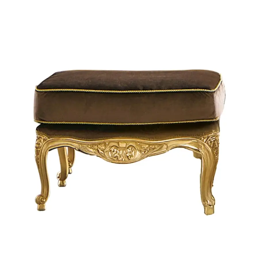 Superior Modenese Royal Blend lounge chair with olive green velvet upholstery and hand-carved gold-leaf wooden frame