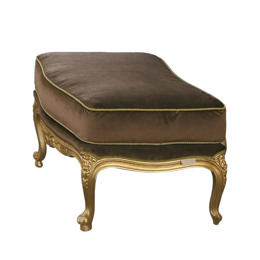 Distinguished Modenese Royal Blend lounge chair with deep brown velvet upholstery and hand-carved gold-leaf wooden frame
