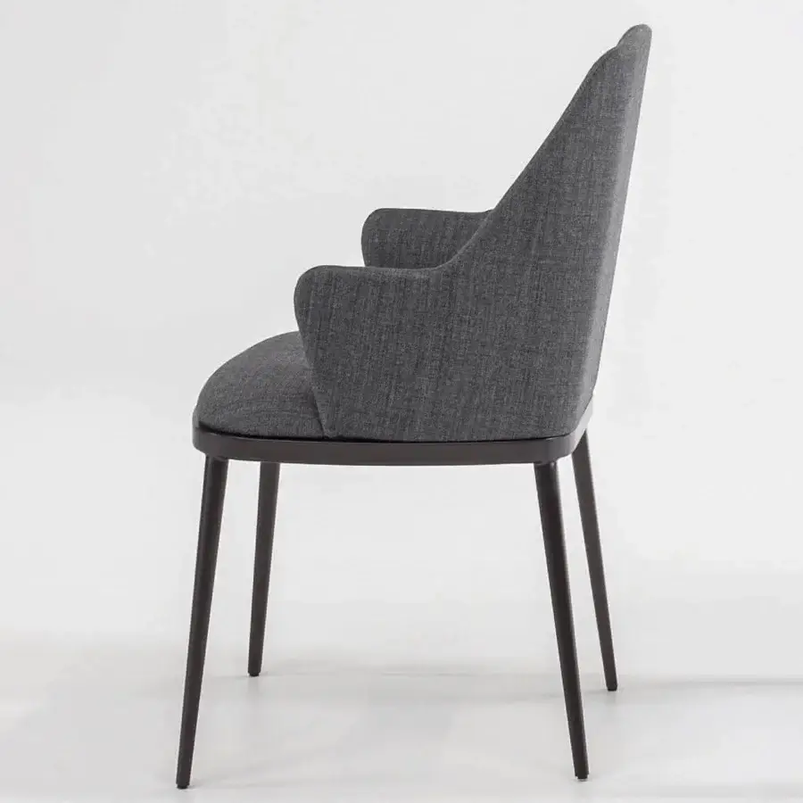 Elegant Bonaldo Mida armchair with gray textured textile upholstery and dark wood cylindrical legs
