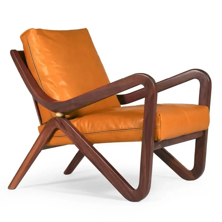 Exceptional Borzalino Taylor armchair with golden-brown leather upholstery and lacquered solid wood frame
