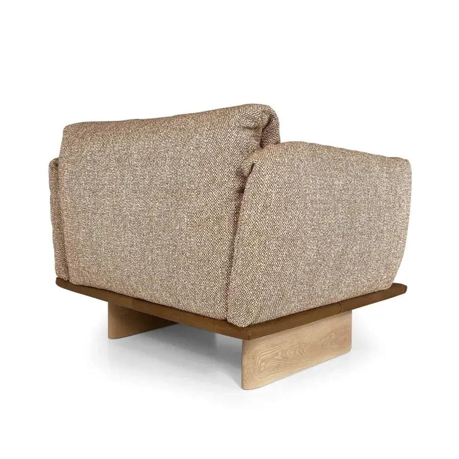 Superior Borzalino Connor lounge with warm brown and beige woven fabric upholstery and light natural oak base
