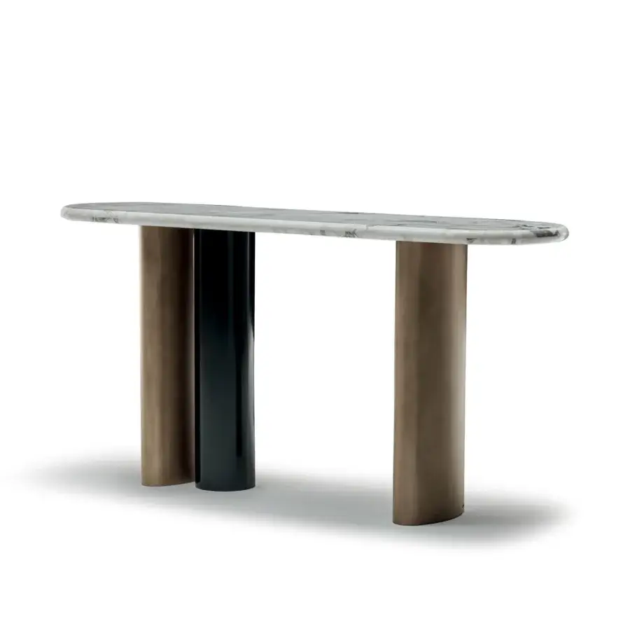 Exceptional Zanaboni Cloud console with marble top and satin bronze metal built with glossy black lacquer