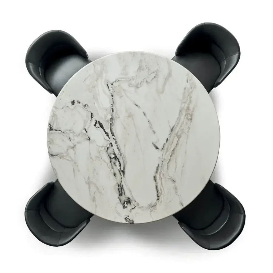 Exceptional Zanaboni Cloud table with sculpted gray and black veined marble top and glossy black lacquered pillar built with satin bronze legs
