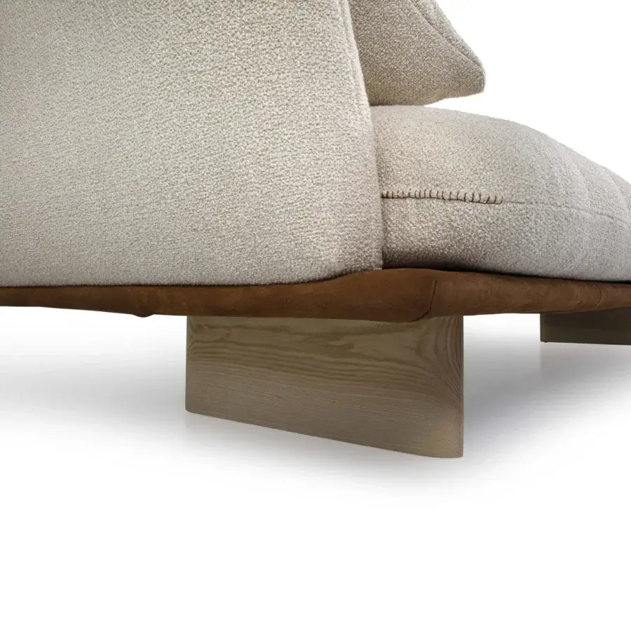 Avant-garde Borzalino Connor day bed with neutral beige textured textile upholstery and solid oak finish