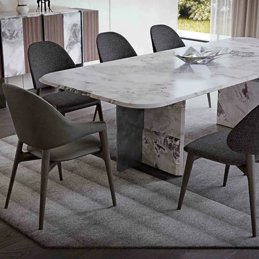 Distinguished Zanaboni Egle armchair crafted with sculptural solid wood and premium leather in muted gray with a satin finish