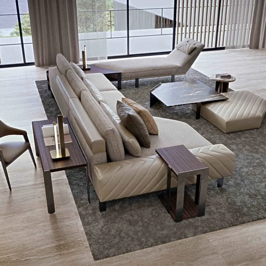Distinguished Zanaboni Egle armchair built with sculptural solid wood and premium beige woven textile upholstery with satin-finish dark brown legs