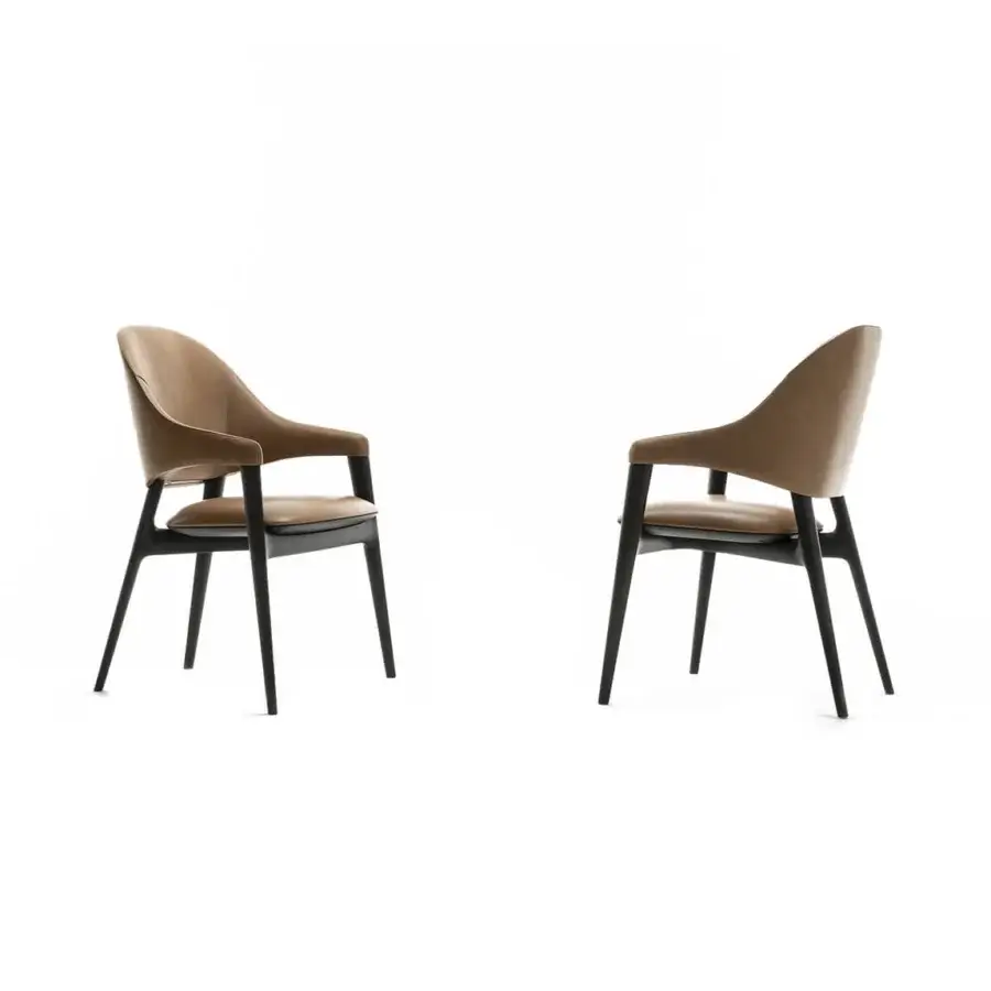 Superior Zanaboni Egle armchair crafted with sculptural solid wood and premium tan leather upholstery with a matte finish