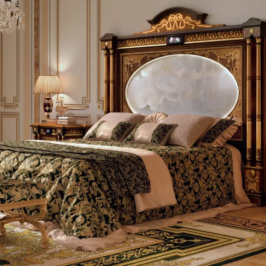 Lavish Armando Rho A1418 nightstand built in walnut Persian burl, cherry wood, and amaranth with glossy finish