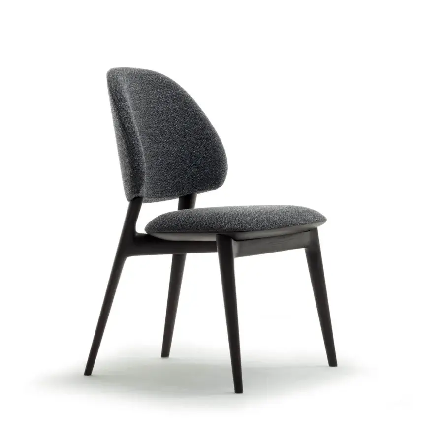 Distinguished Zanaboni Egle chair crafted in dark matte wood with subtly textured dark gray leather upholstery