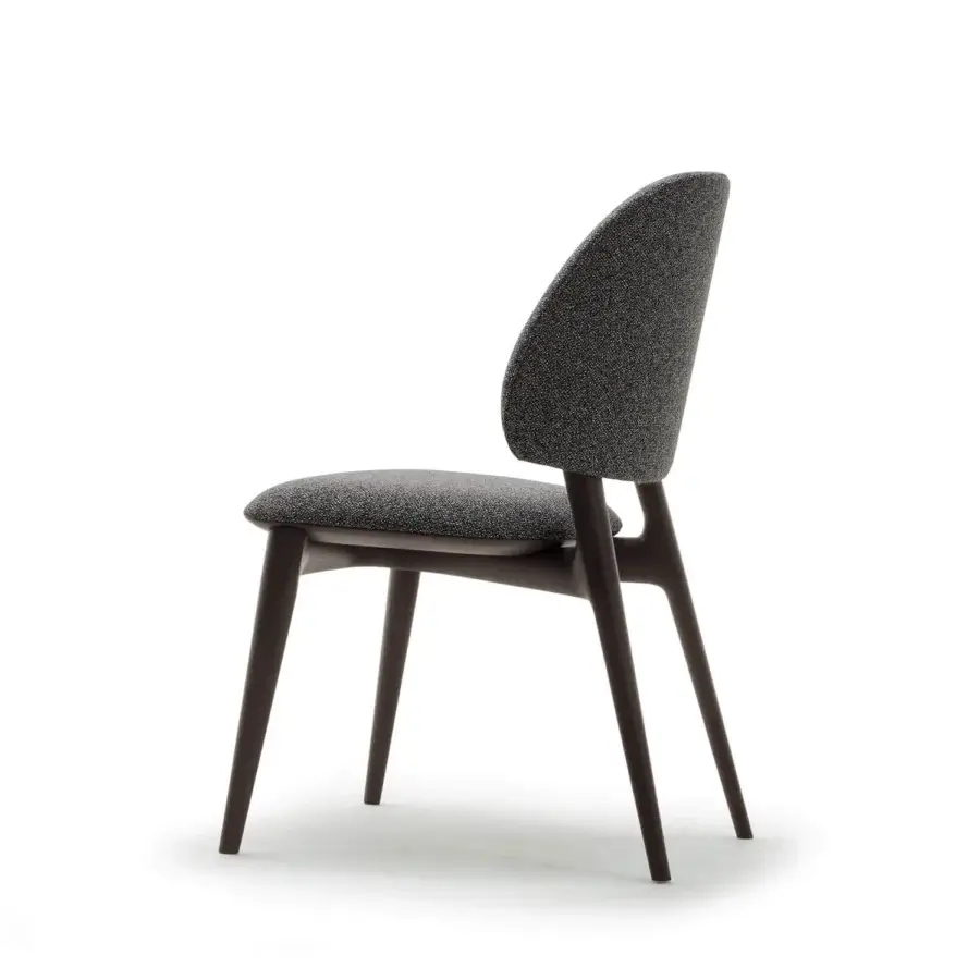 Exceptional Zanaboni Egle chair built with sculpted solid wood and speckled gray leather upholstery in a dark satin finish