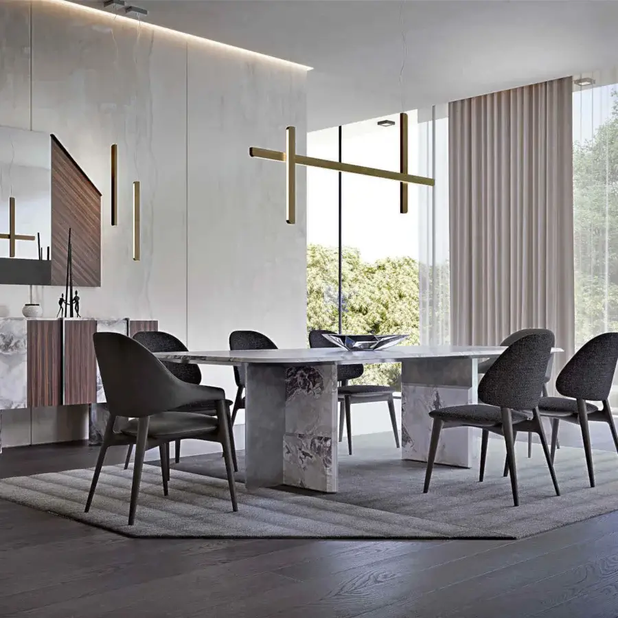 Distinguished Zanaboni Egle chair built with sculpted solid wood and expertly tailored premium leather upholstery in dark gray